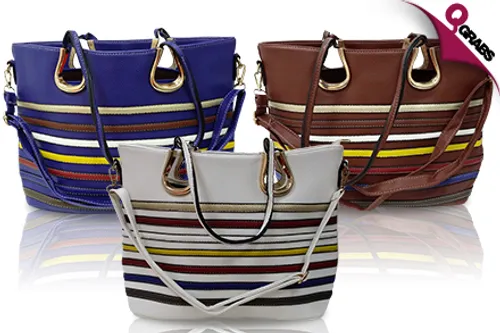 For QR89 Get a Stylishly Useful Striped Patchwork Tote Bag - Choose from 6 Purse Colors! (QR185 Value)